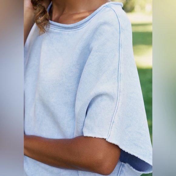 Frank & Eileen Womens Olive Capelet Top OS Mineral Blue Coastal Lagenlook Layer - Picture 7 of 15